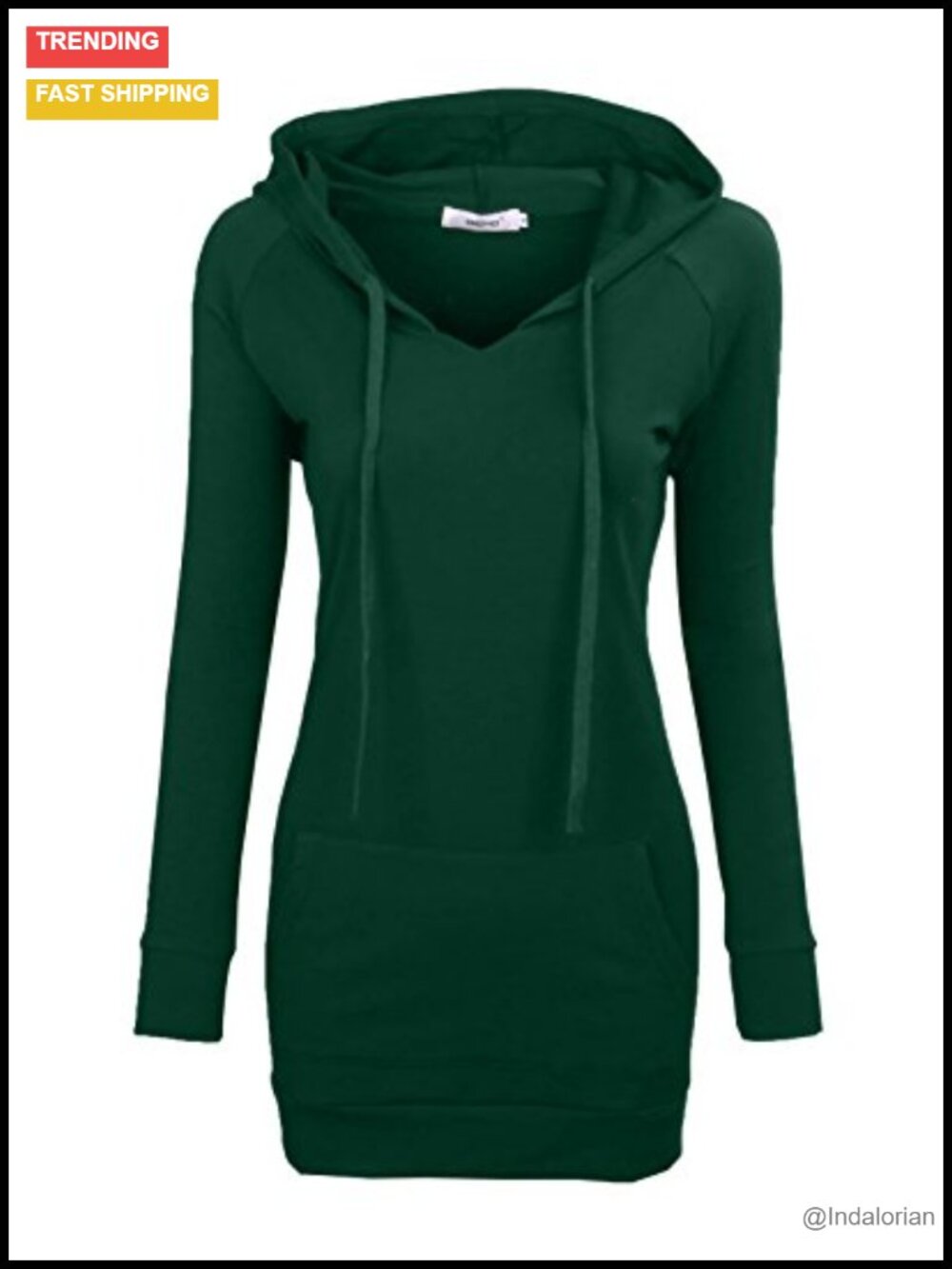 Women's Long Sleeve Tunic Hoodie Sweatshirt with Pockets, Cotton Polyester
